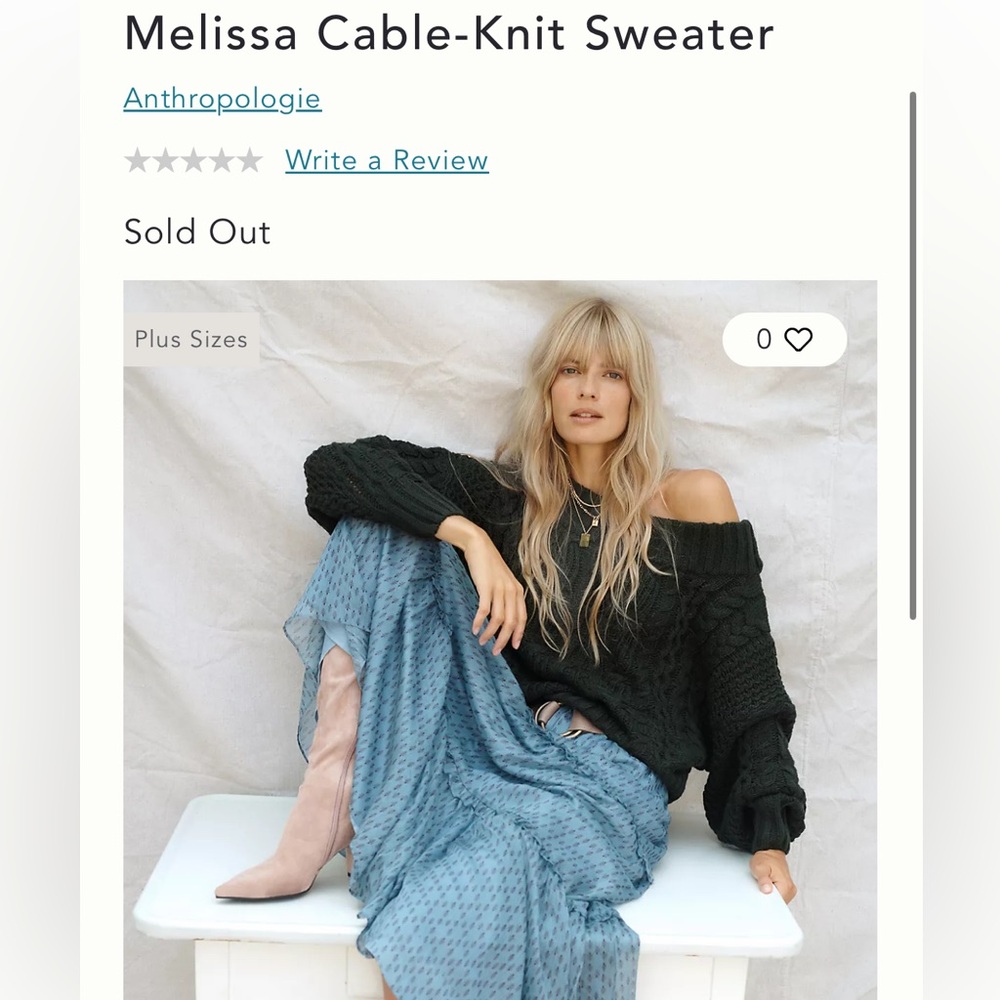 Anthropologie Melissa cable knit off shoulder sweater